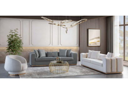 Grau-Weiße Wohnzimmer Polstersofas Designer Sessel 4-Sitzer Luxus Möbel