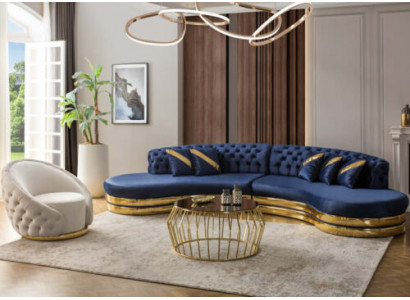 Sofagarnitur Polstermöbel Blau 2x 4-Sitzer Sofas Sessel Luxus Wohnzimmer