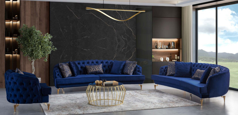 Moderne Blaue Couchgarnitur Luxuriöse Viersitzer Textilsofas Viersitzer