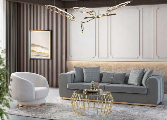 Grau-Weißes Wohnzimmer Sitzset Luxuriöse Polster Couchen 4 Sitzer Sessel