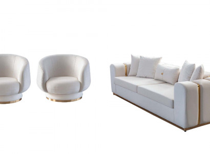 Weiße Wohnzimmer Sofas Stilvoller 4-Sitzer Designer 2x Sessel Neu 3tlg