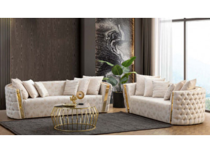 Komplette Beige Chesterfield Sitzgarnitur 3-Sitzer Polster 2-Sitzer 2tlg