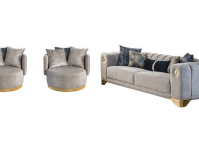 Stilvolles Wohnzimmer Set Designer Sofagarnitur Dreisitzer 2x Sessel