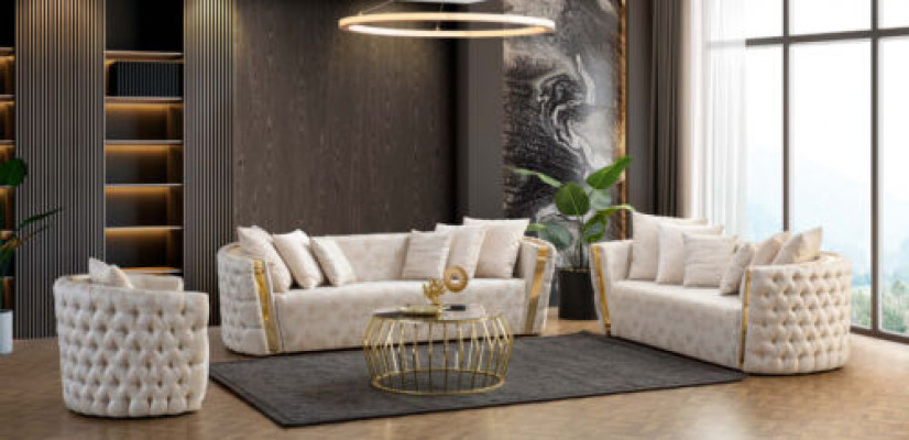 Komplette Edelstahl Chesterfield Luxus Garnitur 3+2+1 Sitzer Möbel Set