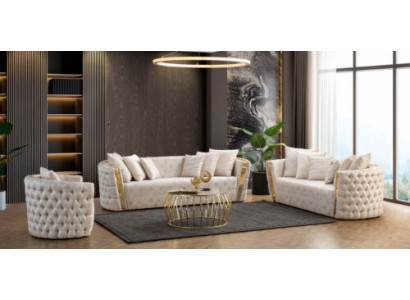 Komplette Edelstahl Chesterfield Luxus Garnitur 3+2+1 Sitzer Möbel Set
