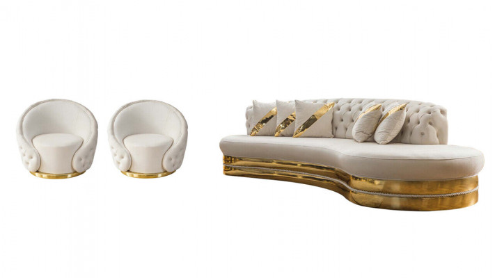 Exklusive Chesterfield Sofagarnitur Wohnzimmer Halbrundes Sofa Sessel