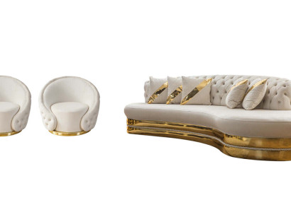 Exklusive Chesterfield Sofagarnitur Wohnzimmer Halbrundes Sofa Sessel