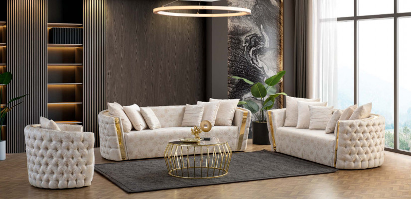 Chesterfield Beige Wohzimmer Sofas Edelstahl 3-Sitzer Luxus 1-Sitzer