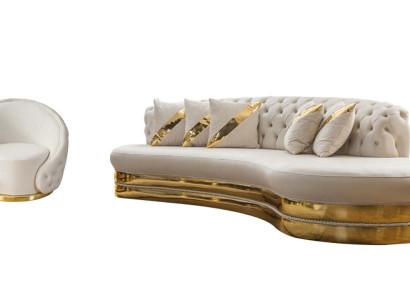 Moderner Chesterfield Set Luxus Sofagarnitur Runder Sessel 3-SItzer 2tlg