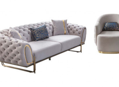 Chesterfield Weißes Sofa Set Edler 3-Sitzer Exklusiver Sessel 2tlg Neu