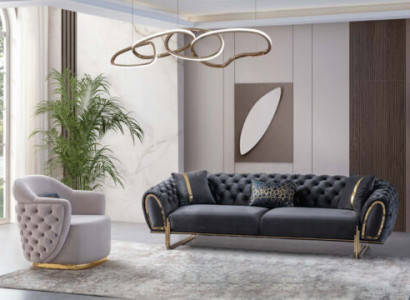 Schwarz-Weiße Chesterfield Sitzgarnitur Luxuriöser 3-Sitzer Einsitzer