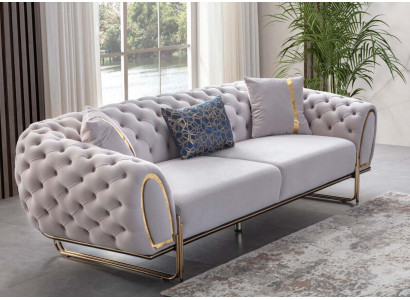 Moderner Weißer Chesterfield Dreisitzer Luxus Edelstahl Polster Sofa