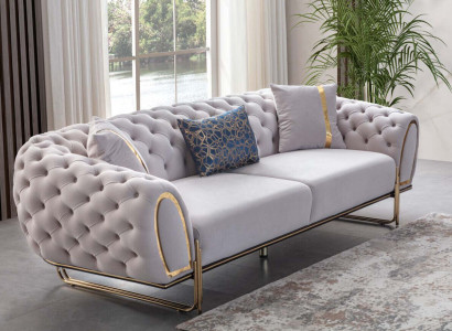 Moderner Weißer Chesterfield Dreisitzer Luxus Edelstahl Polster Sofa