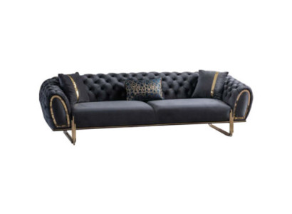 Schwarze Polstercouch Designer Chesterfield Wohnzimmer Polster Sofa