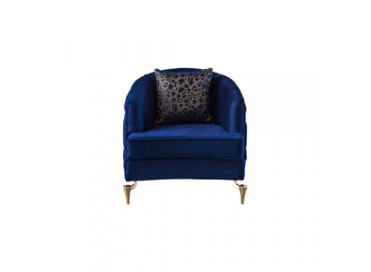 Modern Chesterfield 2x Sessel Blau Möbel Textil Stoff Wohnzimmer Neu