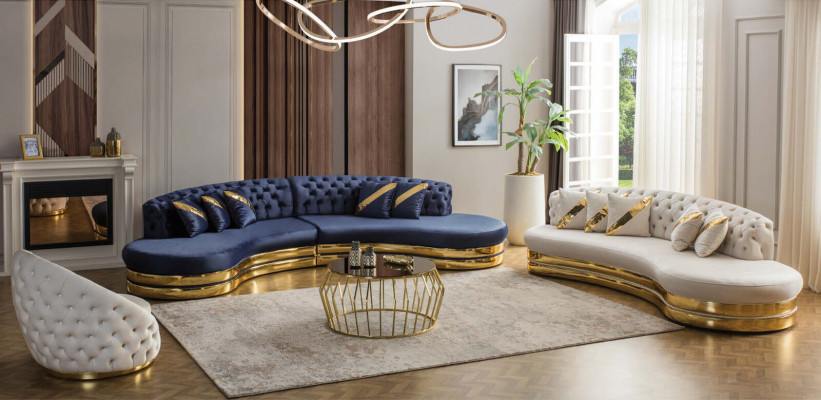 Halbrunde Weiße Chesterfield Couch Deisnger 3-Sitzer Polster Möbel Neu