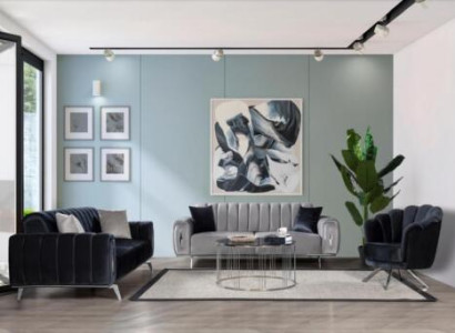 Schwarz-Graue Edelstahlsofas Designer Polster Dreisitzer Sessel 3tlg Set