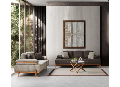 Stilvolle Sofagarnitur Designer Stoffsofa Polstersofas Holzgestell Möbel