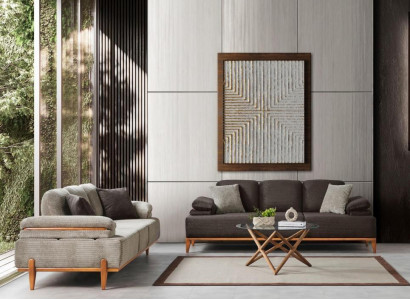 Stilvolle Sofagarnitur Designer Stoffsofa Polstersofas Holzgestell Möbel