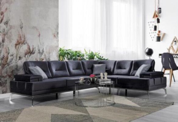 Graue Polstercouch Designer Edelstahl Ecksofa Moderne Wohnzimmer Möbel