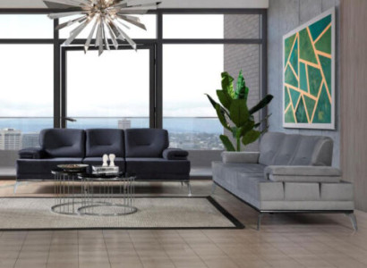 Schwarz/Graue Sofagarnitur Polstercouchen Designer Dreisitzer Couch Set