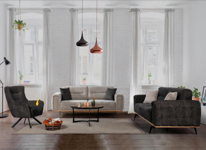 Schwarz-Graue Sofagarnitur Luxuriöse Stoffsessel Moderne Wohnzimmer Möbel