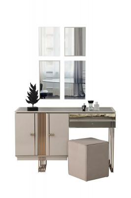 Perfekte Schlafzimmer-Set Luxus Bett Kleiderschrank Schminktisch 5 tlg