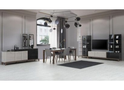 Designer Esszimmer Set Holztisch 4x Polsterstühle Designer TV Anrichte