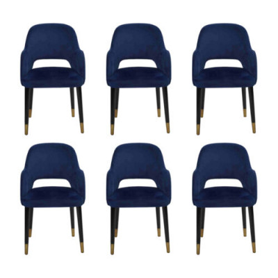 Luxus 6x Stühle Blauer Küchenmöbel Designer Modern Esszimmerstuhl Holzmöbel