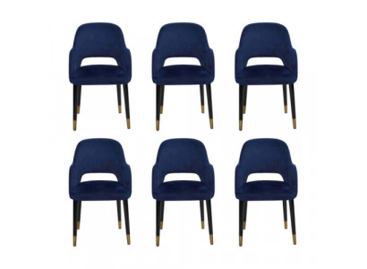 Luxus 6x Stühle Blauer Küchenmöbel Designer Modern Esszimmerstuhl Holzmöbel