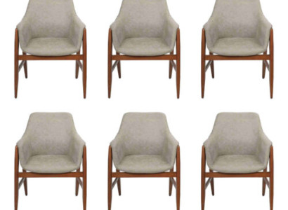 Modern Grau Stuhl Esszimmerstuhl 6x Stühle Küchenstuhl Lehnstuhl Holz Stoff