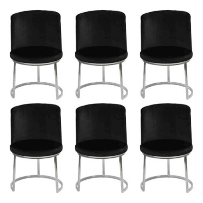 Moderne Schwarzer Designer 6x Stühle mit Edelstahlfüßen Esszimmerstühle