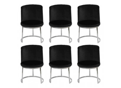 Moderne Schwarzer Designer 6x Stühle mit Edelstahlfüßen Esszimmerstühle