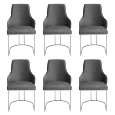 Modern Grau 6x Stühle Metall Esszimmerstuhl Designer Möbel Luxus Stühle