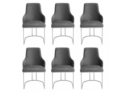 Modern Grau 6x Stühle Metall Esszimmerstuhl Designer Möbel Luxus Stühle