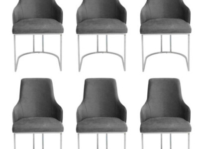 Modern Grau 6x Stühle Metall Esszimmerstuhl Designer Möbel Luxus Stühle