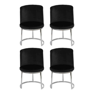 Schwarzer Designer 4x Stühle mit Edelstahlfüßen Moderne Esszimmerstühle
