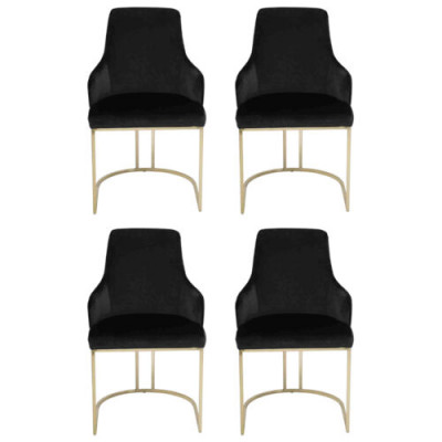 Designer Schwarze 4x Metallstühle Luxuriöse Edelstahl Polster Möbel