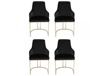 Designer Schwarze 4x Metallstühle Luxuriöse Edelstahl Polster Möbel