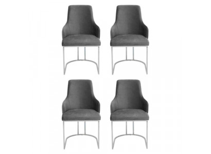 Grauer Stuhl-Set Esszimmerstühle Luxuriöse Sitzmöbel Küchen Möbel 4tlg