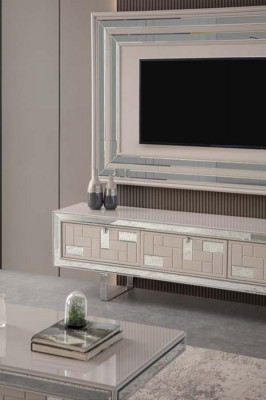 Luxus Wohnwand TV Ständer Wandpanel Couchtisch RTV Lowboard 3tlg Weiß