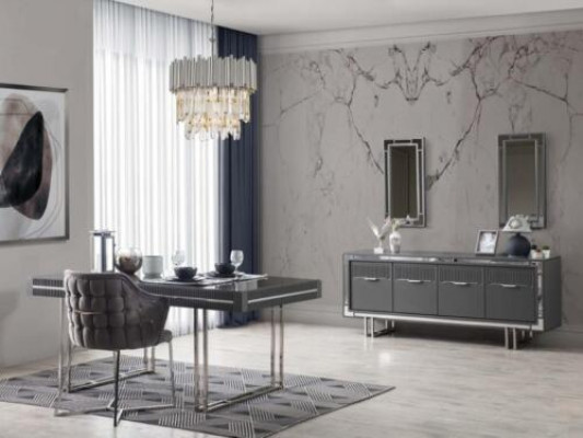 Moderne Komplette Esstisch 2tlg Anrichte Esszimmertisch Holz Grau