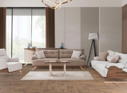 Sofagarnitur Dreisitzer Sessel Couch Polstersofa Stoffsofa Beige 3tlg