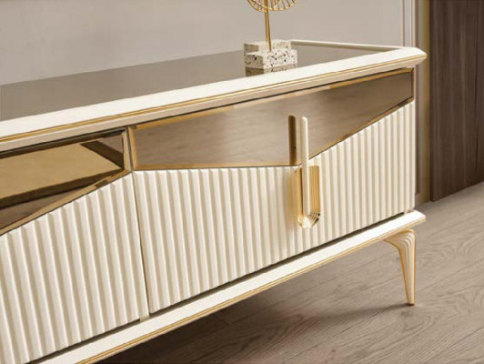 Luxus Wohnwand TV Ständer Wandpanel Wohnzimmer RTV Lowboard Gold