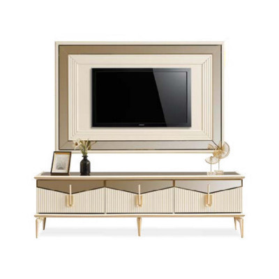 Luxus Wohnwand TV Ständer Wandpanel Wohnzimmer RTV Lowboard Gold