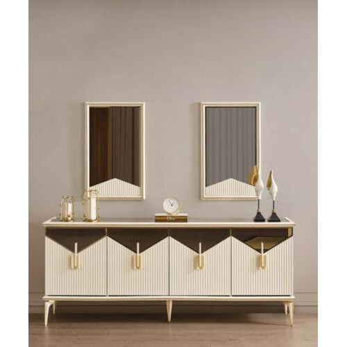 Luxus Sideboard Anrichte Schrank Kommode Holzschrank Holz Beige Gold