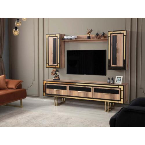 Garnitur Wohnwand TV Ständer Schranke RTV Lowboard Braun Wohnzimmer