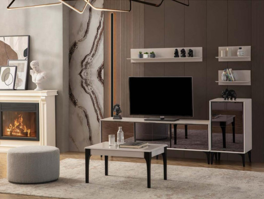 Sideboard TV Ständer RTV Lowboard Weiß Holz Tisch Möbel Wohnzimmer