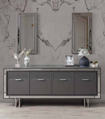 Holzschrank Anrichte Sideboard Grau Schrank Kommode Holz Esszimmer