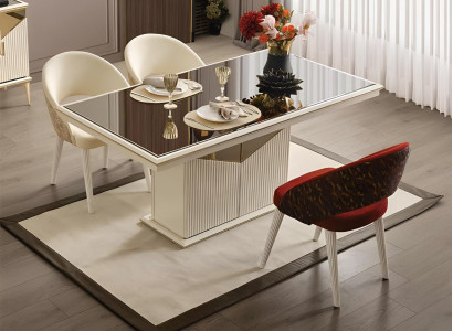 Esszimmertisch Esstisch Tisch Esszimmer Essecke Beige Holz Gold Luxus